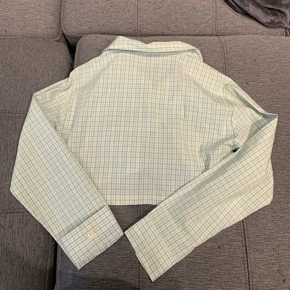 H&M Cropped Checkered Green and White Long-sleeve Top - Picture 3 of 3